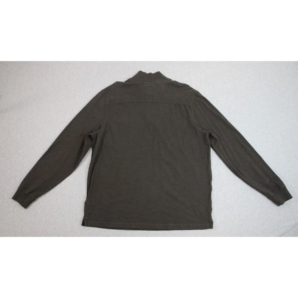 Lucky Brand Sweater Men‎ XL Brown 100% Cotton 1/4 Button Mock Neck Logo